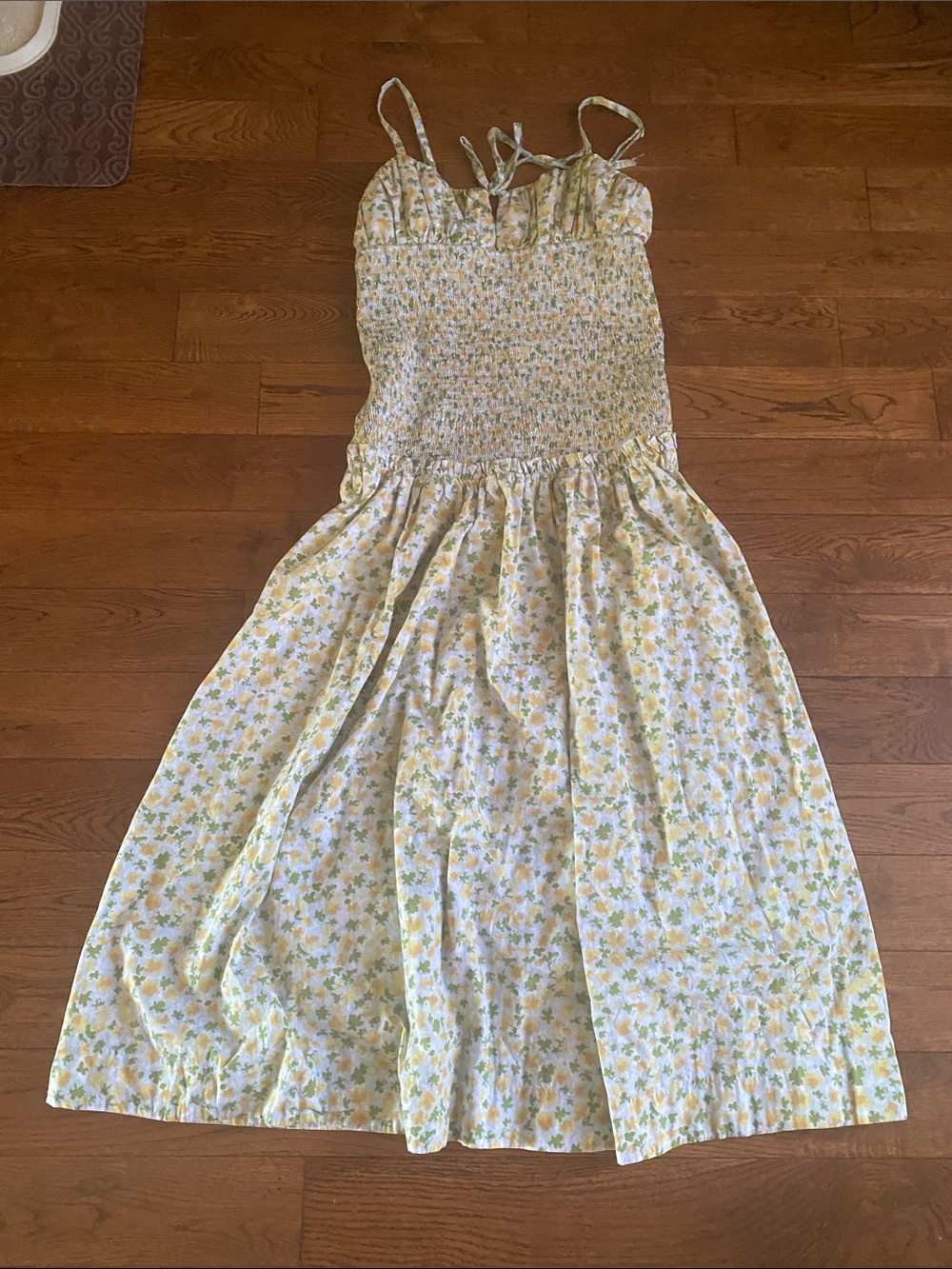 Girls Yellow Floral Smocked Maxi DressM/L